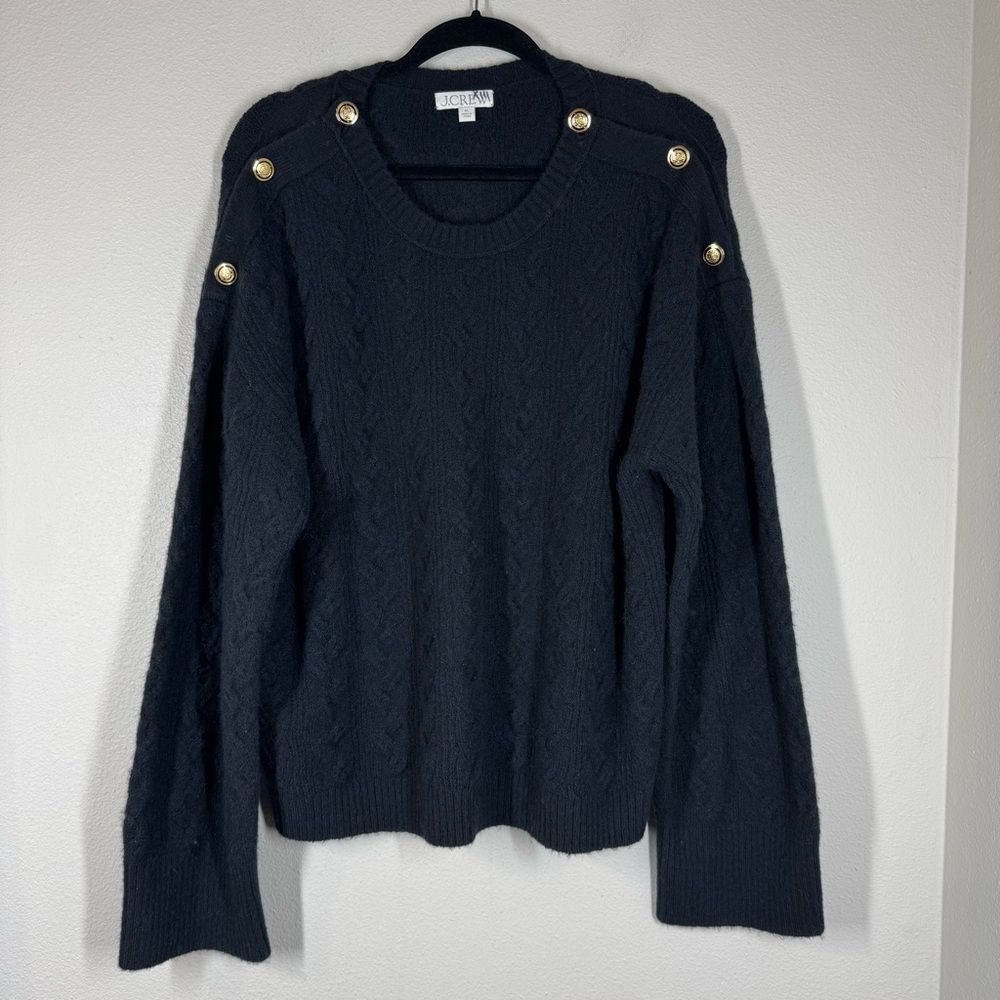 J. Crew Cable Knit Sweater Buttons Supersoft Yarn Alpaca Wool Blend XL CE735